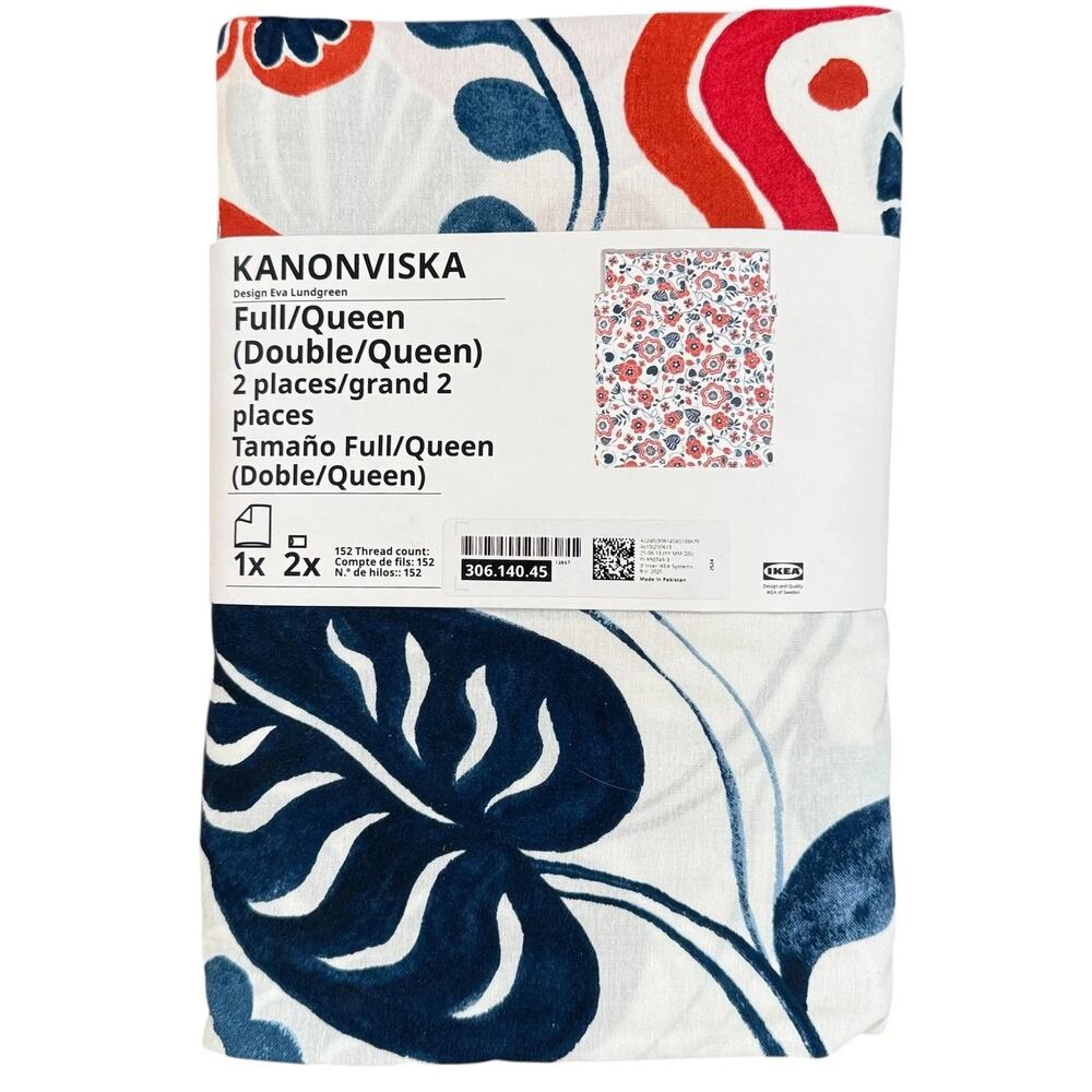 Ikea KANONVISKA Full/Queen Duvet cover pillowcases white multicolor/floral - NEW